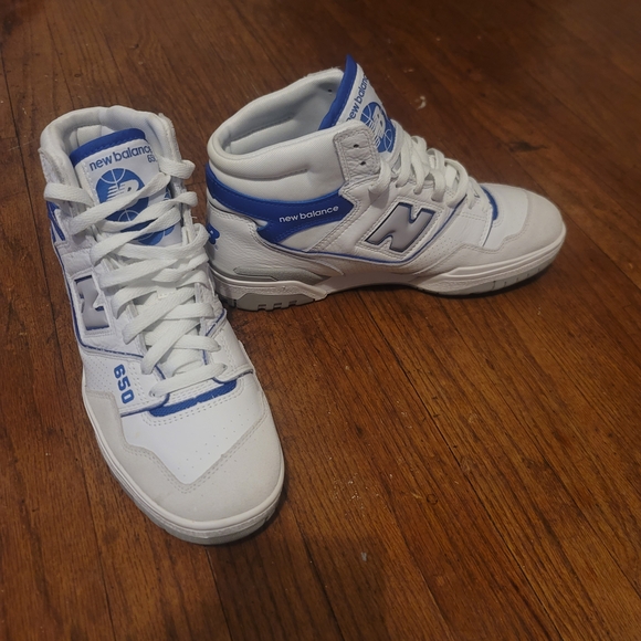 New Balance Other - New Balance White and Marine Blue High-Top Sneakers (